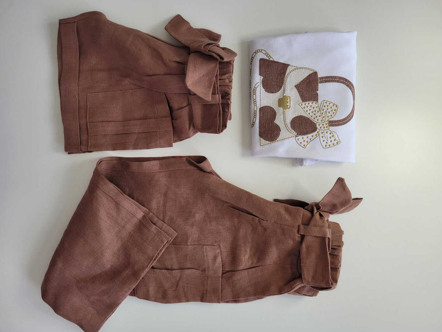 Pantalone lino marrone bambina