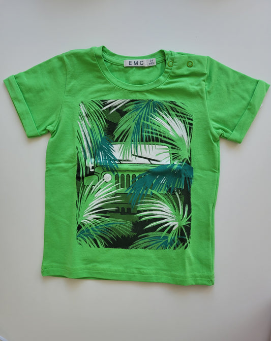 Maglia manica corta verde con stampa cotone bambino