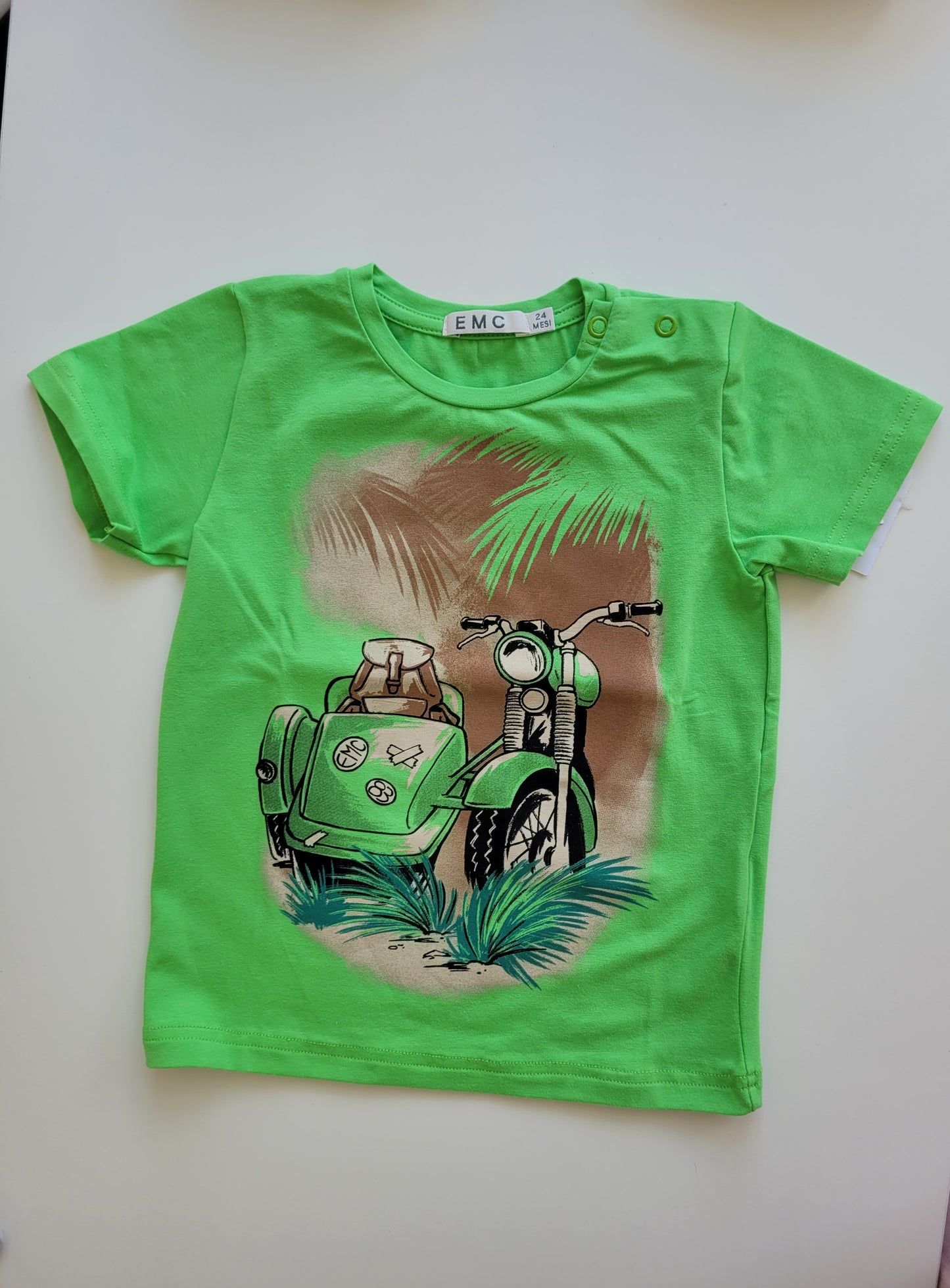 Maglia manica corta verde con stampa cotone bambino